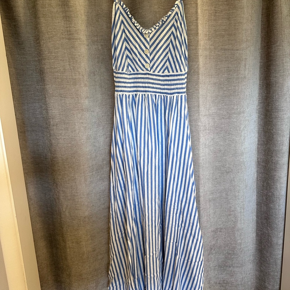 Blue and White Striped Maxi Dress